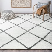 Bliss Rug Geometric Indoor Shag Rug for Living Room, Bedroom, Kids Room |White/Gray, 5' x 7' (5'3''x7'3'')